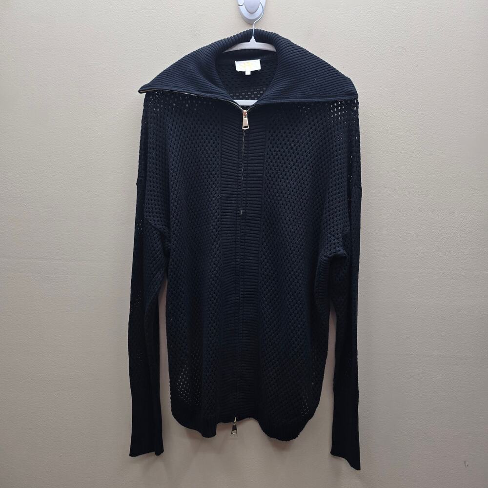 SSYS the Label Full Zip Open Knit Long Sleeve Jacvket Dark Academia Black SZ XL